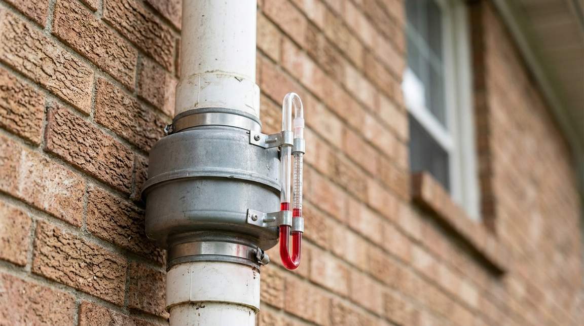 Radon pipe routed up an exterior wall