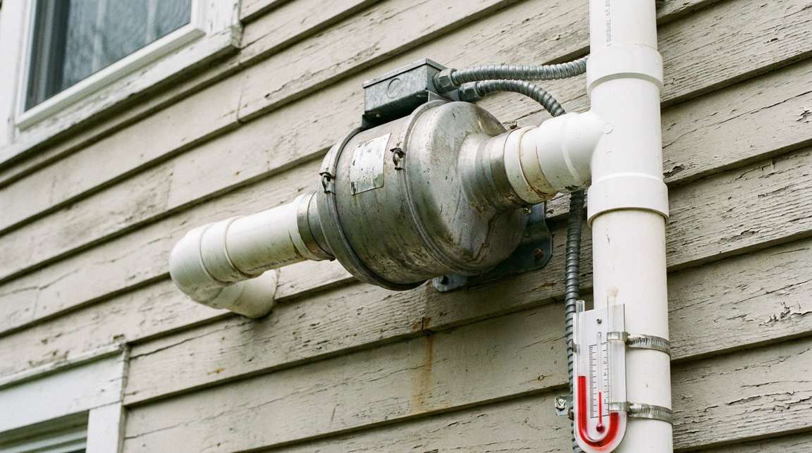 Inline radon fan on an exterior pipe