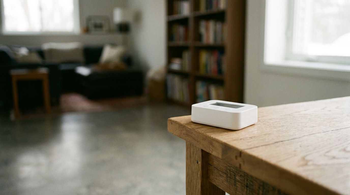 Continuous radon monitor on a basement floor